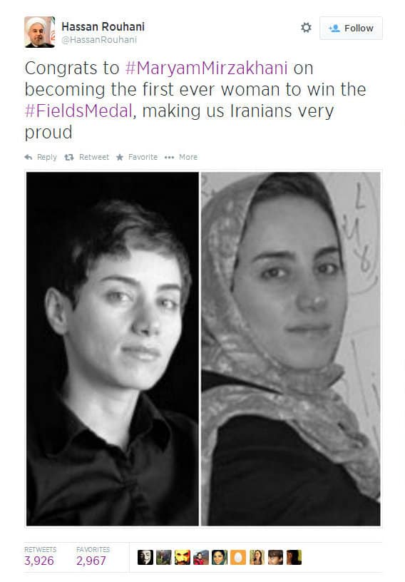 rohani congratulates Mariam Mirzakhani